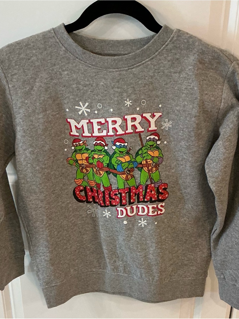 Kids Grey Holiday Graphic Turtle Sweatshirt - Merry Christmas Dudes